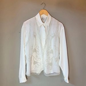 80s Fiji Sport Blouse Long Sleeve Pearl Vest Detail
